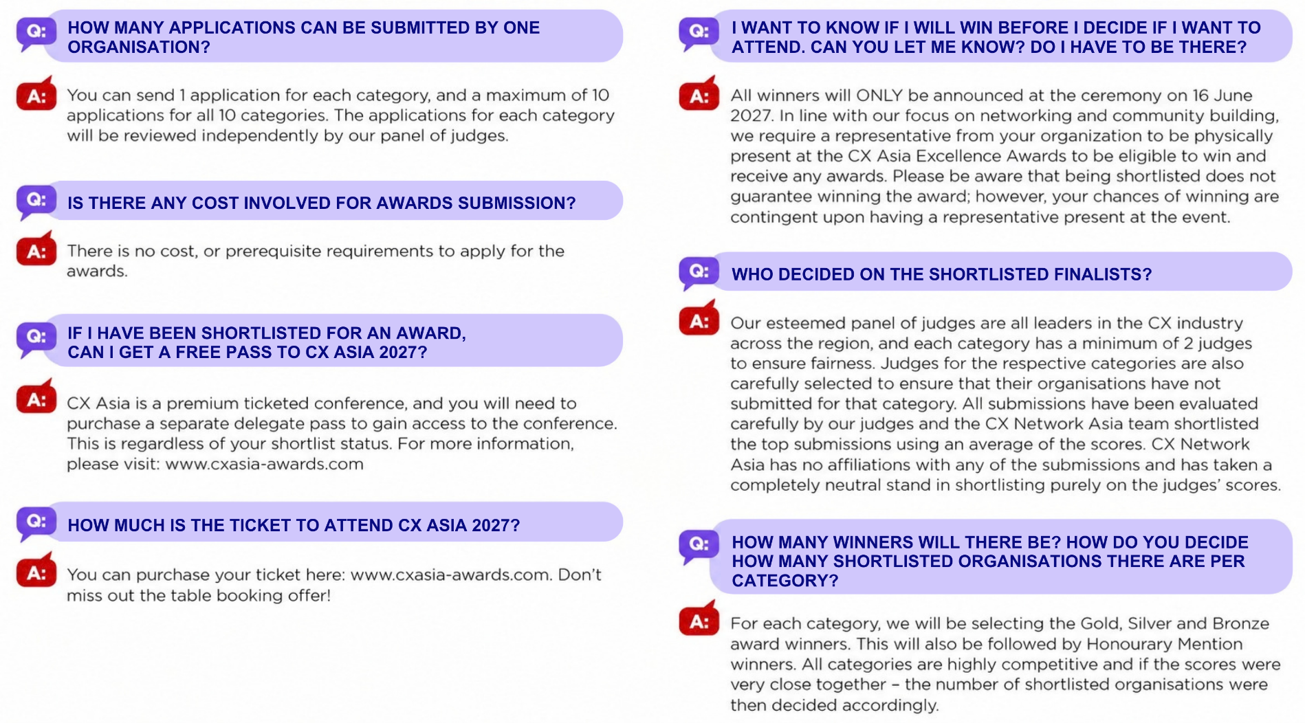 CX Asia 2027 Awards Frequently Asked Questions