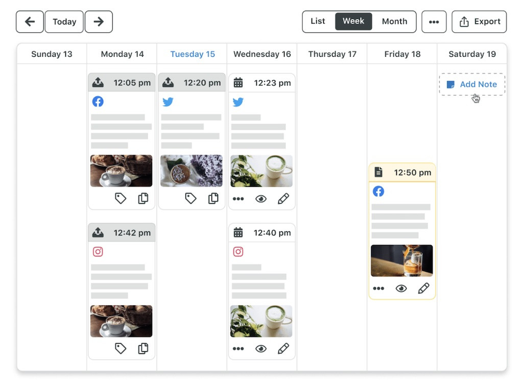 a screenshot of a sample social media automation tool's scheduling function