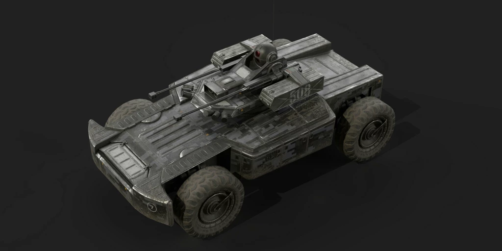 Dark image of a small robot vehicle