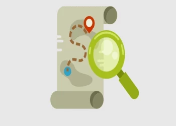 illustration of  a magnifying glass on map