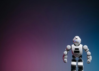 white robot on purple and blue background