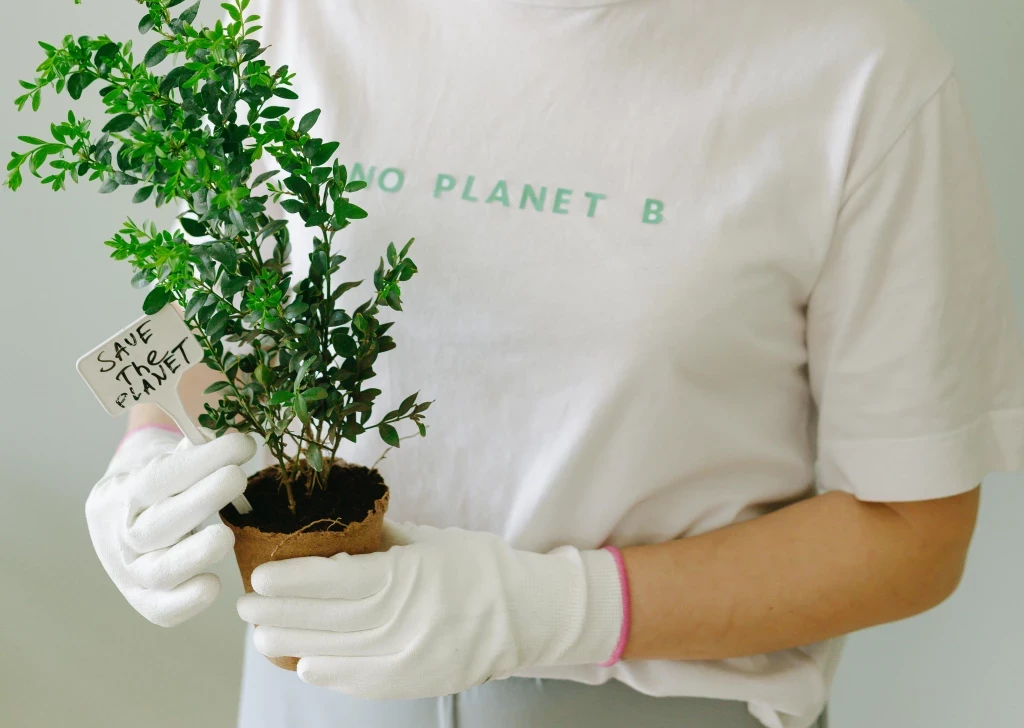Woman holding a plant