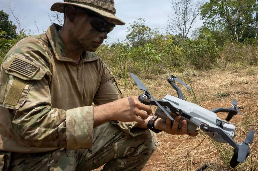 Soldier holding a drone