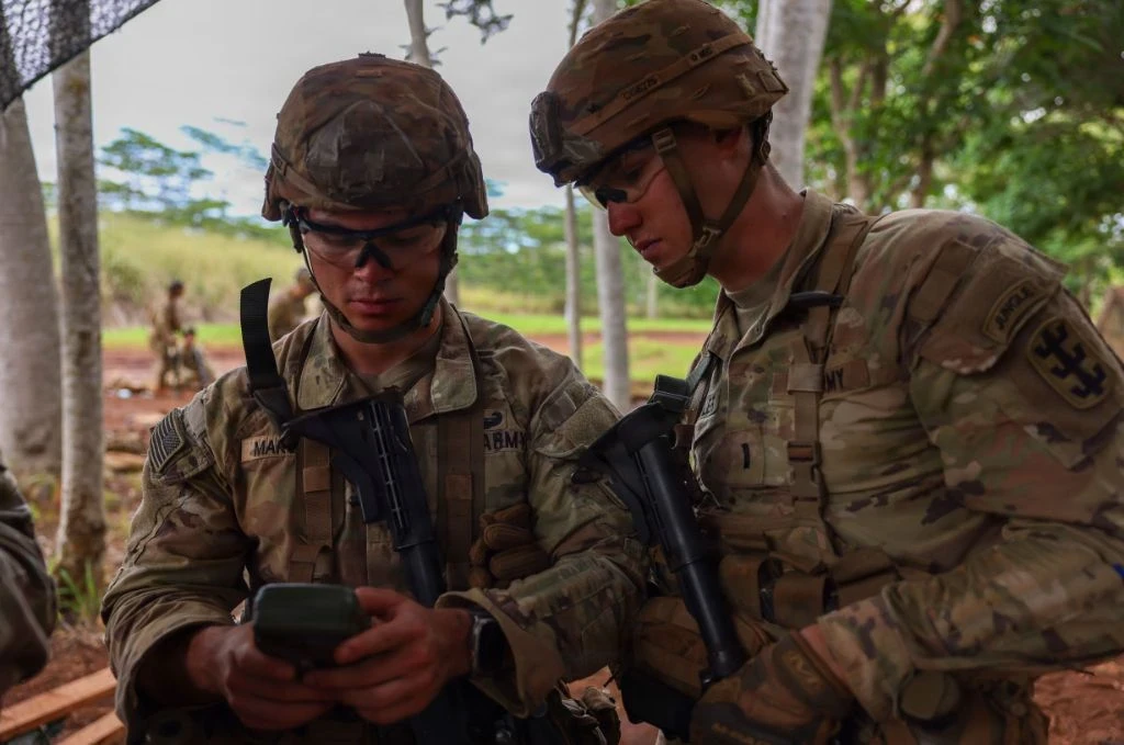 Soldiers using a GPS