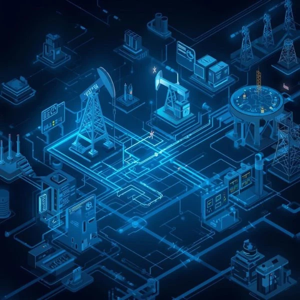 Digital illustration of smart grid infrastructure of oil and gas assets