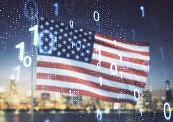 6 US cities data analytics & AI alliance - PEX Network US flag data concept