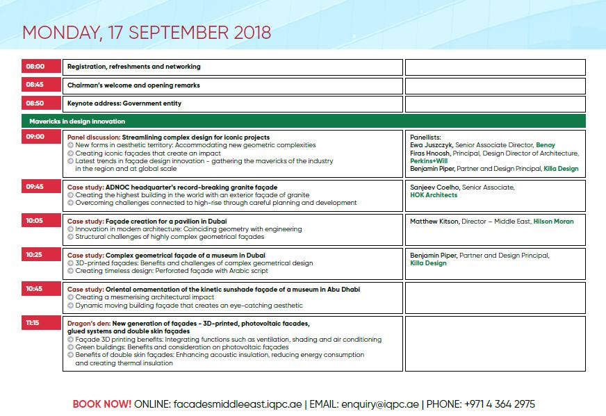 Facade Design & Engineering: Agenda at-a-glance