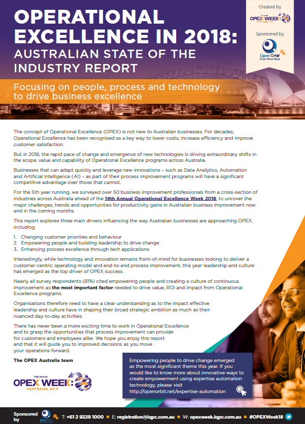 OPERATIONAL EXCELLENCE IN 2018: AUSTRALIAN STATE OF THE INDUSTRY REPORT