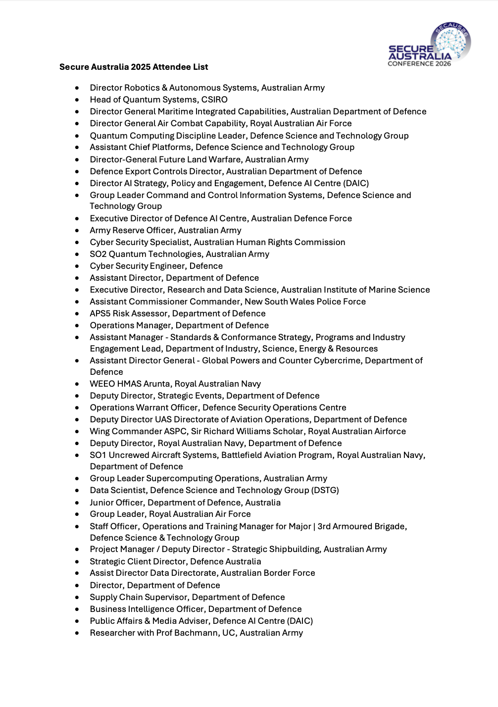 SECAUS Exclusive - 2025 Past Attendee List