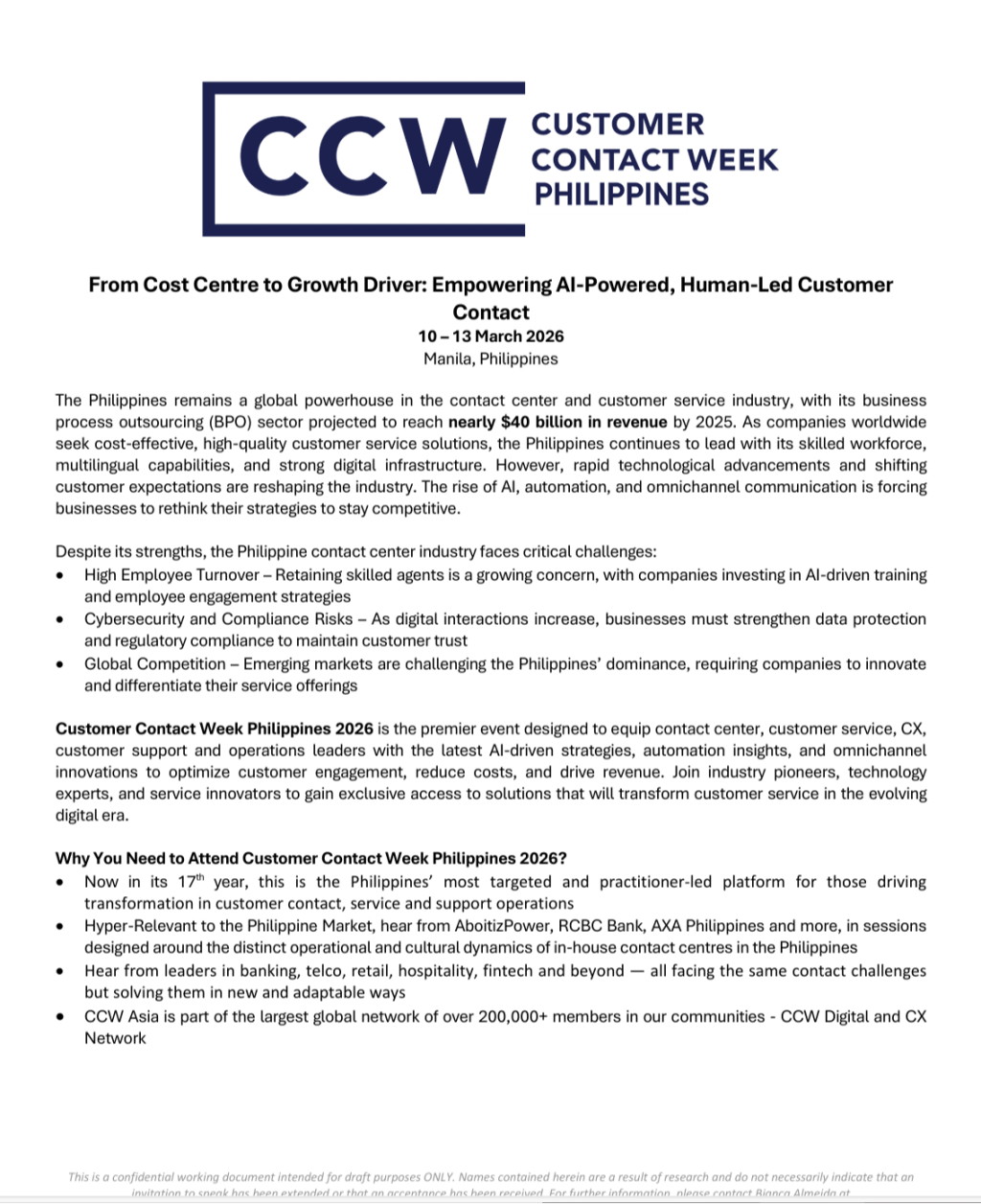 Customer Contact Week Philippines 2026 Preliminary Agenda (LinkedIn ungated)