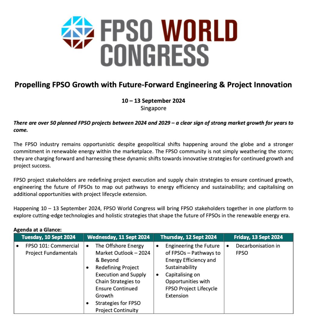 View Agenda FPSO World Congress 2024 FPSO World