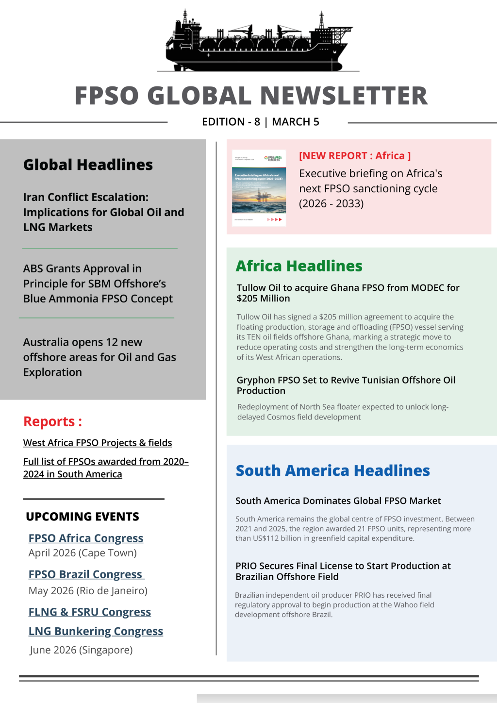 Edition 8 | Iran Conflict Implications for Global Oil & LNG Markets, Tullow’s $205M Ghana FPSO Deal, South America’s FPSO Boom & More