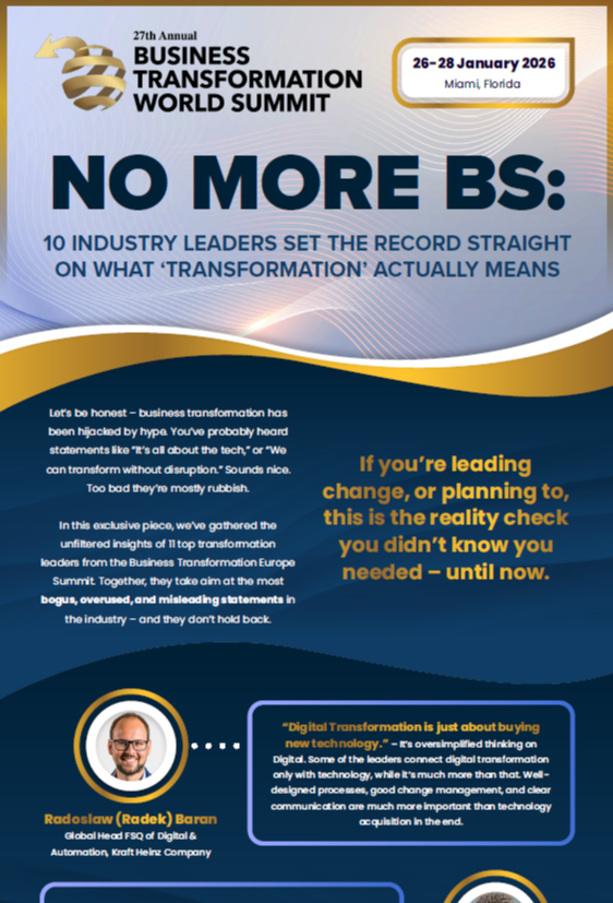 Infographic | No More BS (Bogus Statements): 10 Industry Leaders Set the Record Straight on What ‘Transformation’ Actually Means