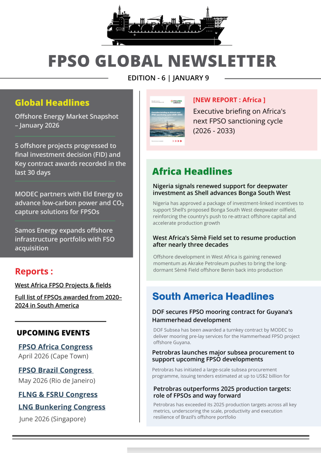 Edition - 7 | Benin restarts Sèmè Field Production, West Africa’s Offshore Sector Gains confidence as Nigeria Supports Bonga South West and more