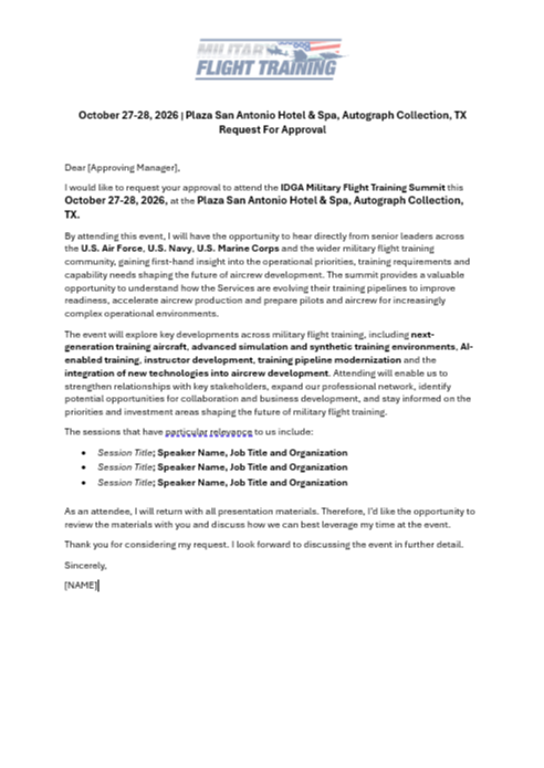 Request for Approval Letter | Military Flight Training Summit