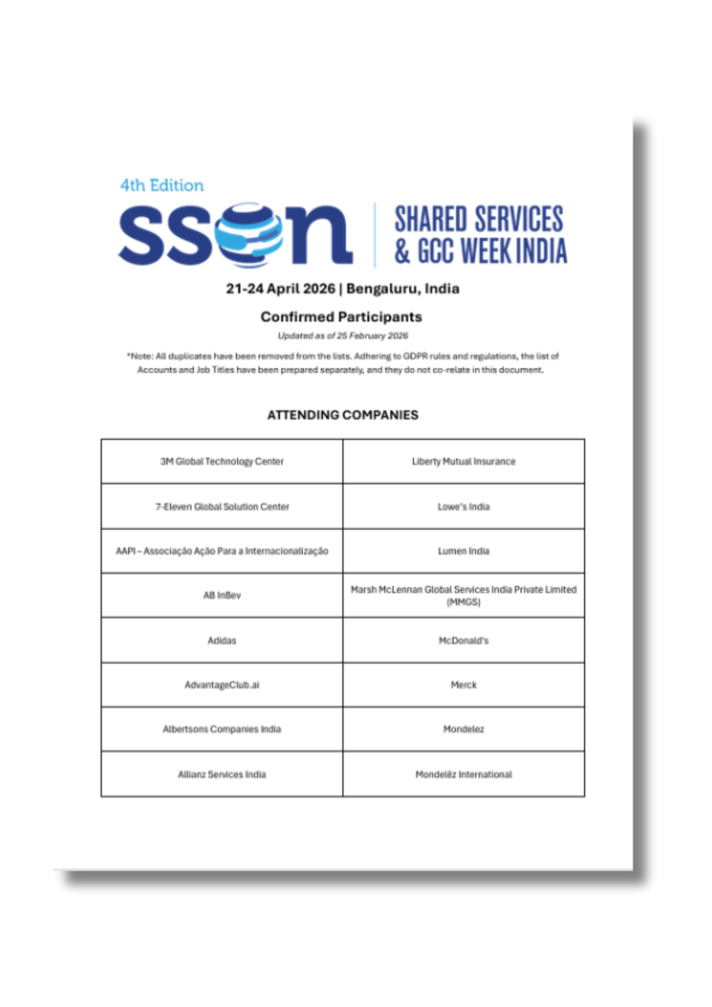 Shared Services and GCC Week India 2026 Attendee List (Solutions Provider)