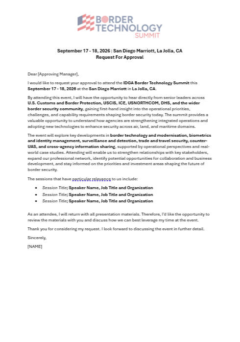 Request for Approval Letter | Border Technology Summit