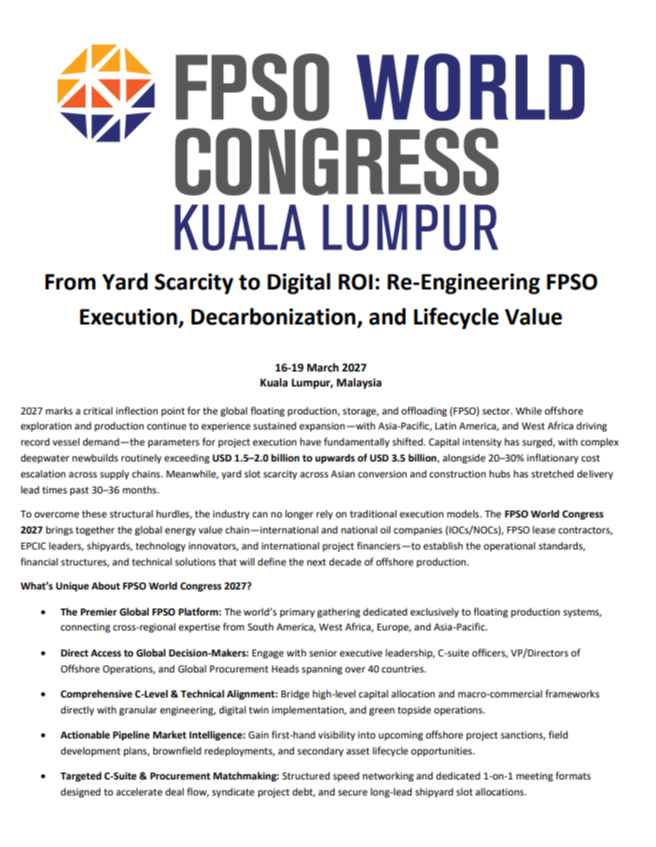 FPSO World Congress Kuala Lumpur 2027 Agenda