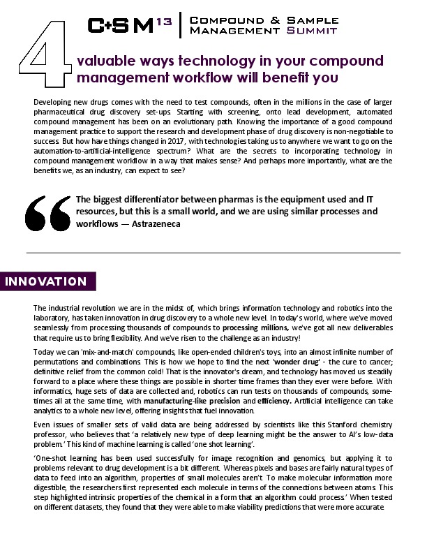 Four benefits of threading tech into your compound management workflow