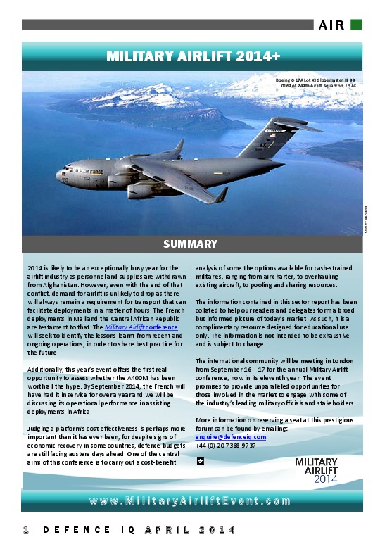 Military Airlift Market Worth 65 Billion Over 10 Years