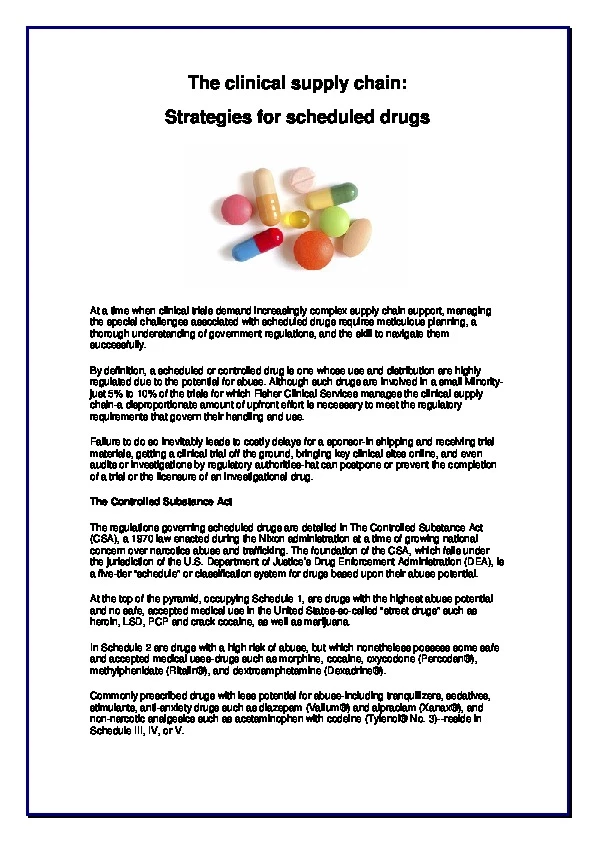 The Clinical Supply Chain Strategies for Scheduled Drugs