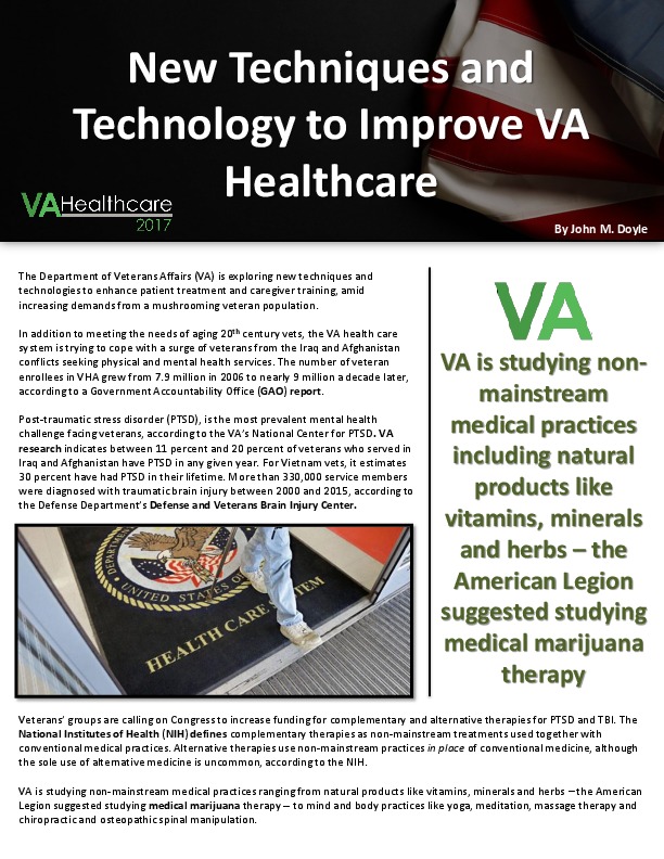 New Techniques and Technology to Improve VA Healthcare