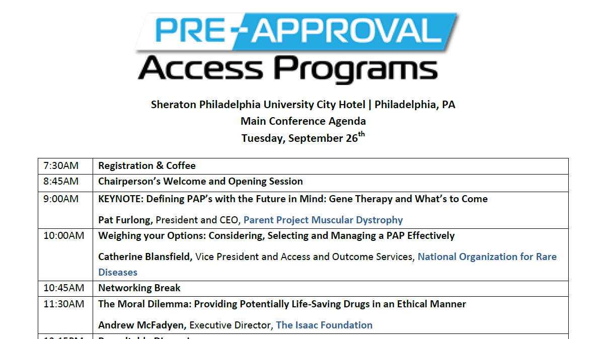 Pre-approval Access Programs Main Conference Day Agenda 2017